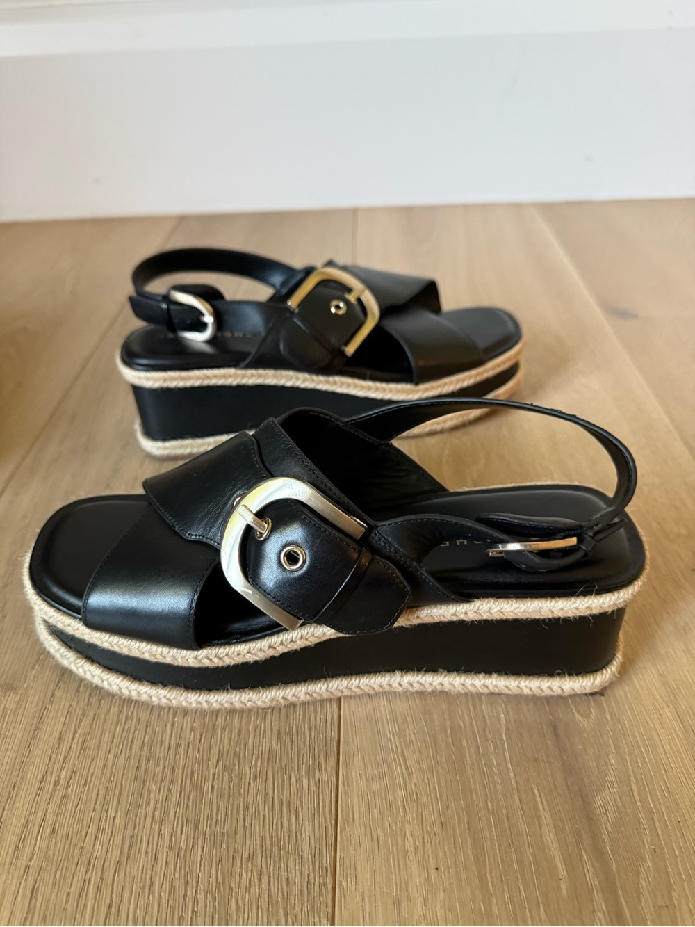 Marc Fisher Black Platform Slingback Sandals with Buckle Accent